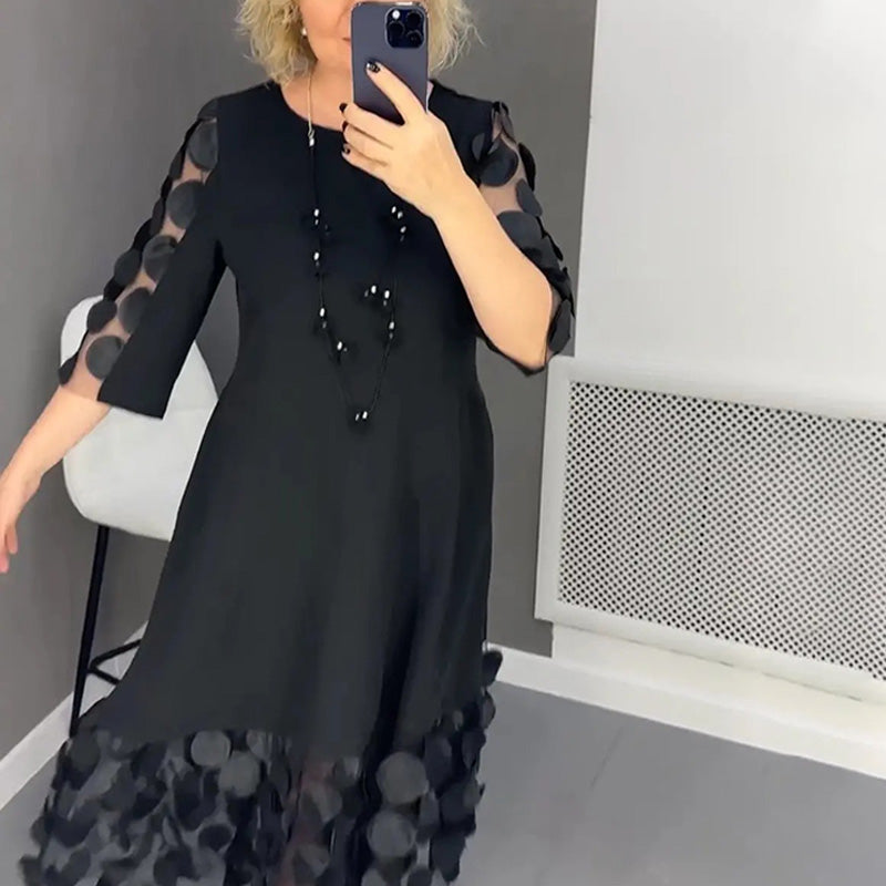 🍂Herbst-Specials🥰Ausgestelltes Kleid in Übergröße mit Punktedekor