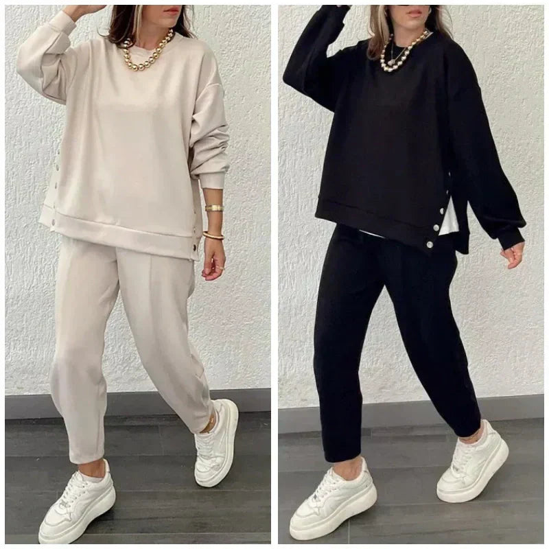 🥰Verkaufsschlager 50% RABATT💕Trendy einfarbiges zweiteiliges Set aus Oberteil und Hose für Damen