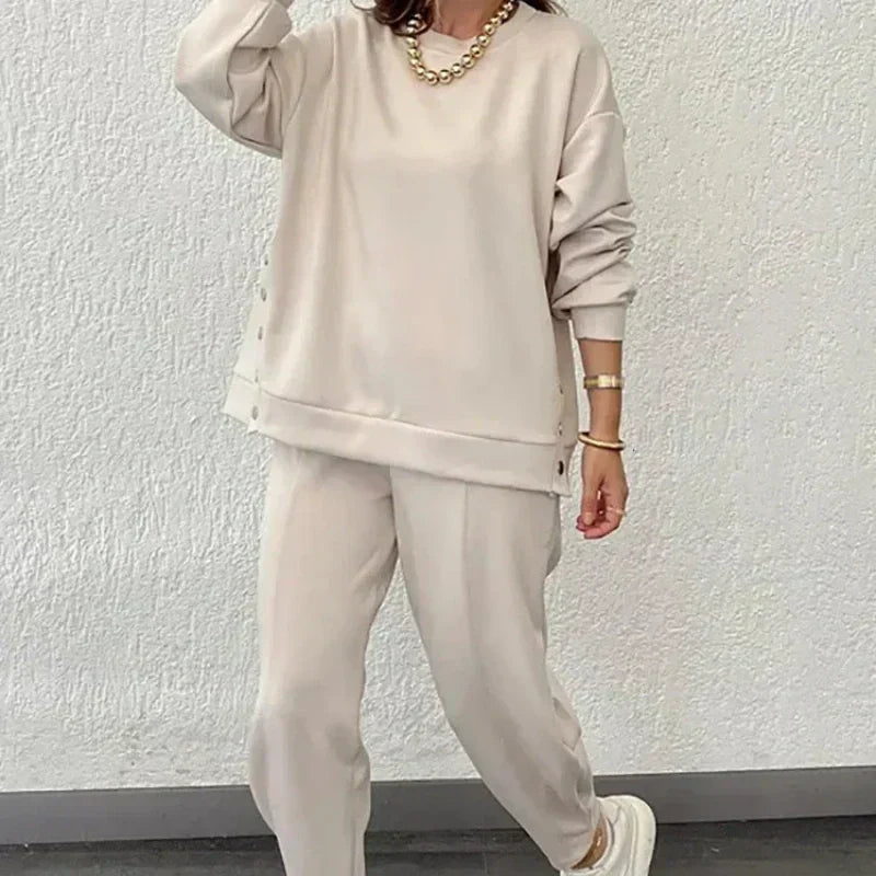 🥰Verkaufsschlager 50% RABATT💕Trendy einfarbiges zweiteiliges Set aus Oberteil und Hose für Damen