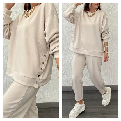 🥰Verkaufsschlager 50% RABATT💕Trendy einfarbiges zweiteiliges Set aus Oberteil und Hose für Damen