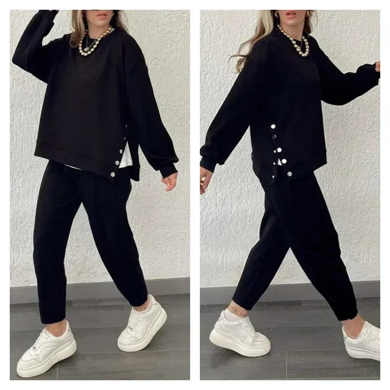 🥰Verkaufsschlager 50% RABATT💕Trendy einfarbiges zweiteiliges Set aus Oberteil und Hose für Damen