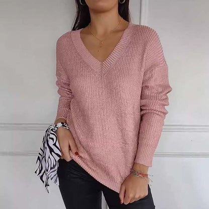 ✨Heißer Verkauf - 58% RABATT✨ Lässiger Strickpullover mit V-Ausschnitt und metallischem Glanz für Damen