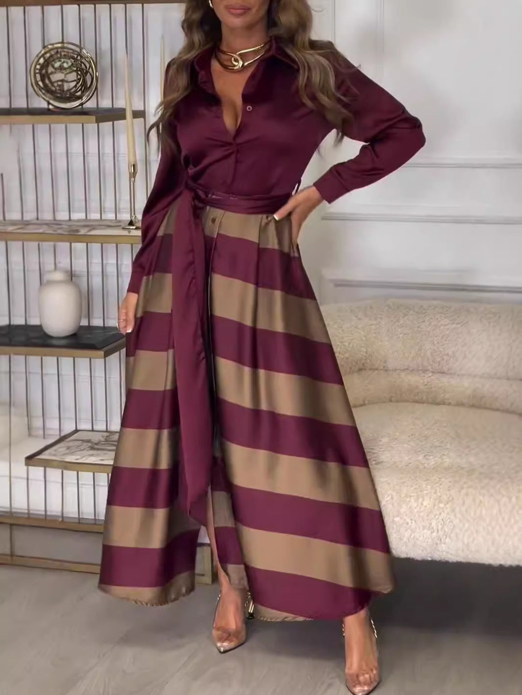 🥳Heiße Neuankömmlinge✨Elegantes Kleid mit Schnürung und bedrucktem Patchwork