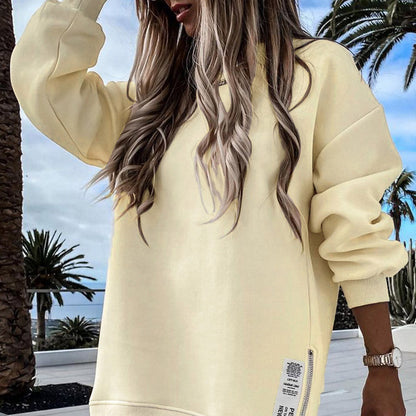 💥Herbst/Winter Heiße Neuankünfte✨Langärmeliger Pullover mit Reißverschluss Schlitz Lässiges Sweatshirt Kleid