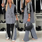 Lässiges Patchwork-Doppelreiher-Blazer-Set mit gekerbtem Revers und Hose mit weitem Bein für Damen