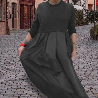 🍂Neue Herbstkleider🍂Damen Freizeitkleid mit Rundhalsausschnitt und langen Ärmeln