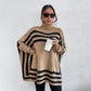 🍁Herbst-Neuankünfte🍁Gestrickter Rollkragenpullover mit Fledermausärmeln und Streifen für Damen