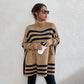🍁Herbst-Neuankünfte🍁Gestrickter Rollkragenpullover mit Fledermausärmeln und Streifen für Damen