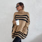 🍁Herbst-Neuankünfte🍁Gestrickter Rollkragenpullover mit Fledermausärmeln und Streifen für Damen