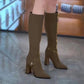 💃Stilvoll und komfortabel 50% RABATT👠Kniehohe Stiefel mit spitzer Zehe und klobigem Absatz👢