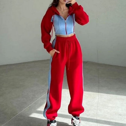 Zweiteiliges Set aus Kapuzenjacke und elastischer Sweatpants für Damen