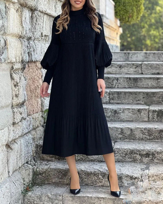 🖤Neu Herbst/Winter 50% RABATT🖤Laternenärmel einfarbig elegantes Kleid