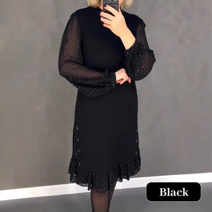 ✨Frühjahrsverkauf 50% RABATT✨Damen Rundhalsausschnitt Solide Farbe Strasskleider