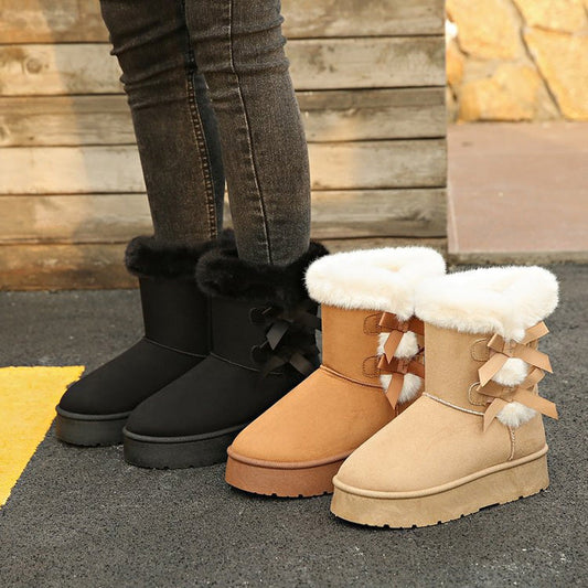 🎀Weihnachts-Specials🎁Klassische Plateau-Schneestiefel für Frauen mit Plüsch-Schleife