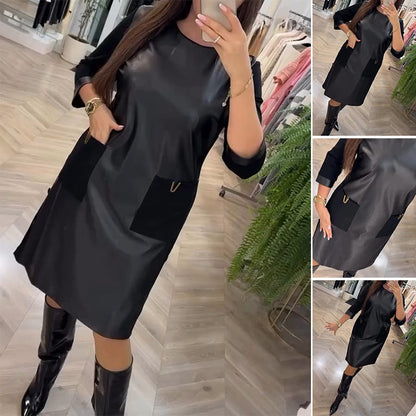 🖤Neu eingetroffen 50% RABATT🖤Elegantes Lederkleid für Frauen