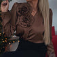 🔥Großer Ausverkauf 50 % RABATT🔥Luxuriöse Satinbluse mit V-Ausschnitt und Rosendetail für Damen