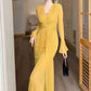 💃Was soll man zu einer Silvesterparty anziehen?🍾Elegantes Bodycon-Maxi-Kleid mit V-Ausschnitt und Plissee🥂