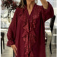 ✨Neuankömmlinge 50% Rabatt✨Damen Pailletten Chiffonbluse mit V-Ausschnitt und langen Ärmeln
