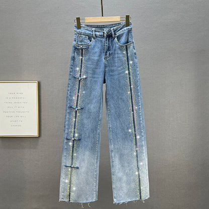 👖Bis zu 55% Rabatt!✨Damen Jeans mit glänzenden Strasssteinen und schickem Schlitz✨
