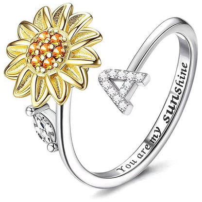 🎁🌻【Beste Souvenirgeschenk】Verstellbarer Spinner Sonnenblume Alphabet Ring🌻