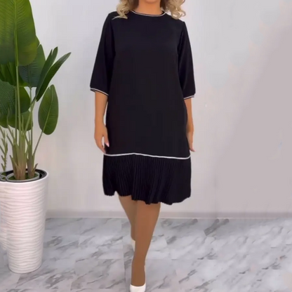 🥰Heißer Verkauf 50% Rabatt🥰Damen-Kleid mit Rundhalsausschnitt, Knopfleiste auf der Rückseite und Falten