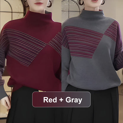 💥Heiße Neuankömmlinge 50% RABATT🥰Lockerer Damen-Strickpullover mit halbhohem Kragen und Streifenmuster