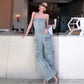 🎉Valentinstag 50% RABATT🎀Damen Retro Denim Trägerloser Cargo Jumpsuit