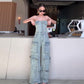 🎉Valentinstag 50% RABATT🎀Damen Retro Denim Trägerloser Cargo Jumpsuit