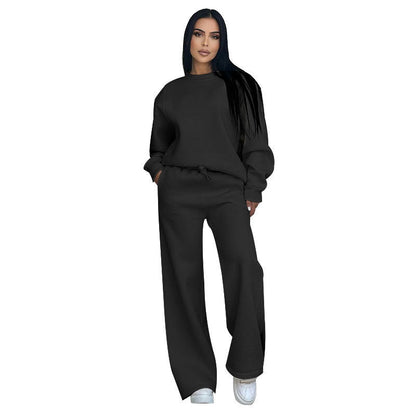 🌸Heißer Verkauf 60% Rabatt🌸Modisches zweiteiliges Set aus einfarbigem, lockerem und langärmeligem Oberteil mit Rundhalsausschnitt und Hose